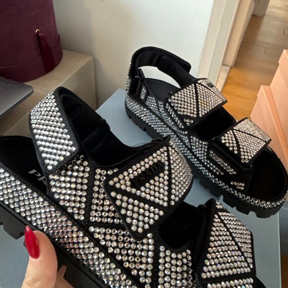 NWT Prada Sandals Crystal Embellished Allover Double Strap Platform Sz 35.5 - Picture 4 of 8